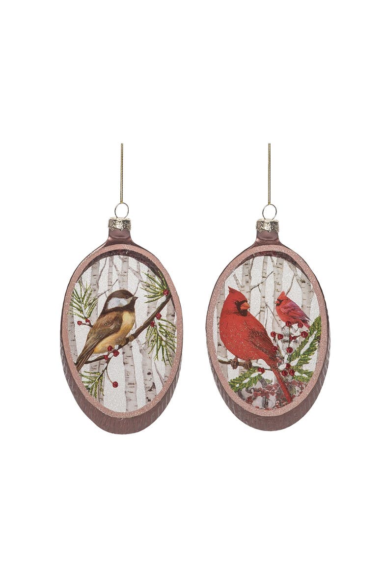 Multicolored Christmas Woodcut Painted Winter Bird Ornament Set, Main, color, Multicolored