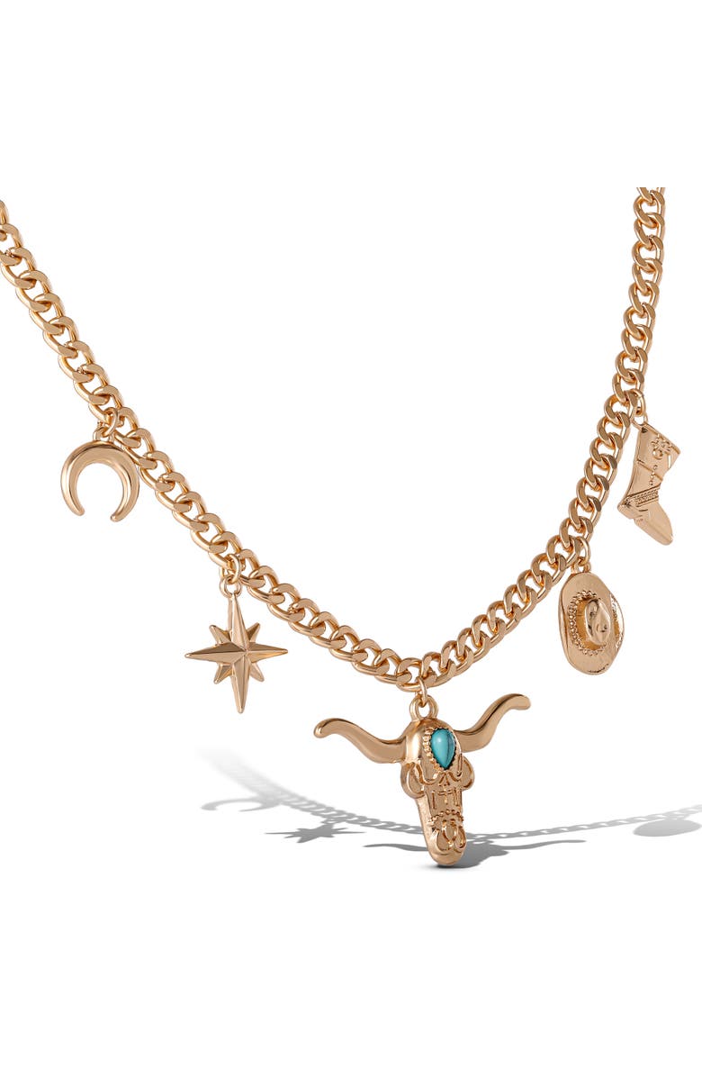 Jessica Simpson Celestial Charm Necklace, Alternate, color, Gold