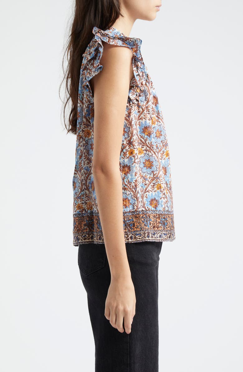 Ulla Johnson Fleur Floral Ruffle Shoulder Split Neck Top, Alternate, color,
