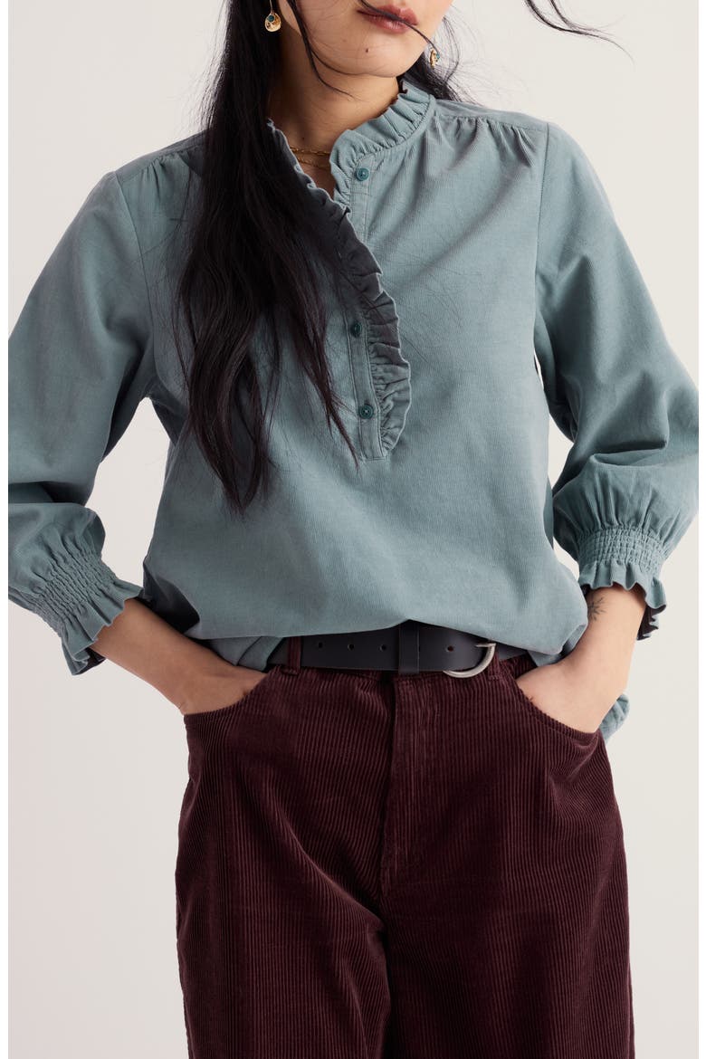 Feather Star Corduroy Three-Quarter Sleeve Top, Main, color, LICHEN