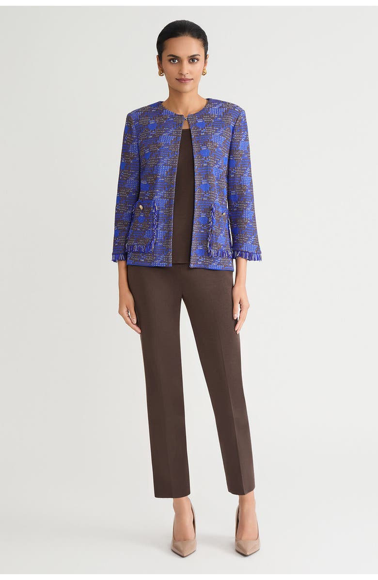 Ming Wang Heritage Fringe Tweed Knit Jacket, Alternate, color, Sapphire Sea/Dark Umber/Ivory