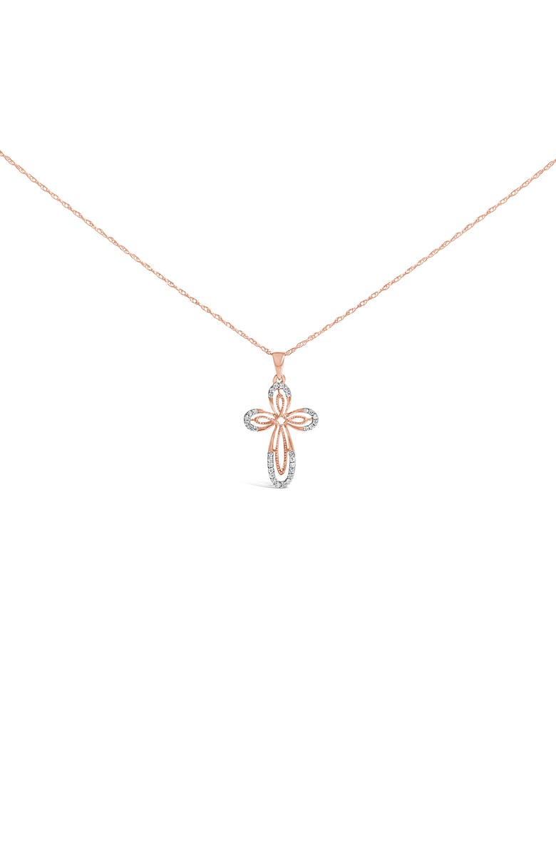 Haus of Brilliance 10K Rose Gold Plated Sterling Silver 1/6 Cttw Diamond Double Loop Cross Pendant Necklace, Main, color, Rose Gold Over Silver
