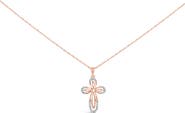 Haus of Brilliance 10K Rose Gold Plated Sterling Silver 1/6 Cttw Diamond Double Loop Cross Pendant Necklace