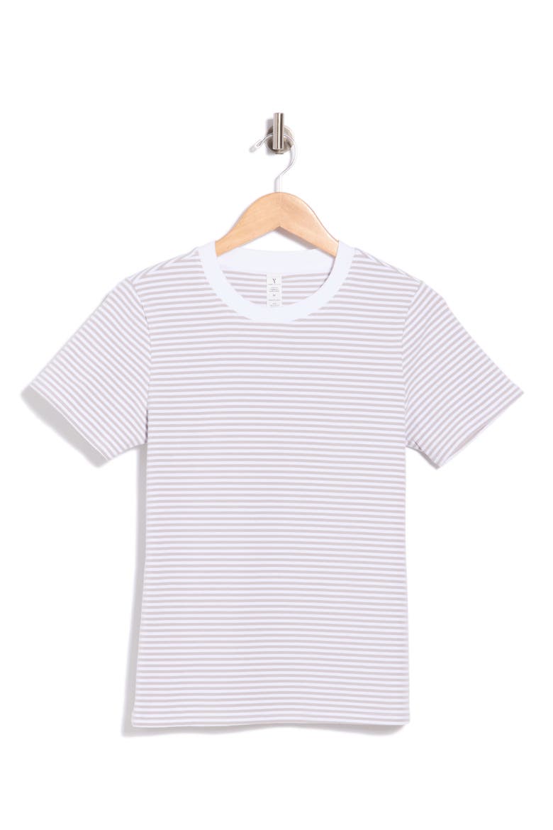 Truebasics Cotton Fitted Tee, Alternate, color, GREY/ WHITE