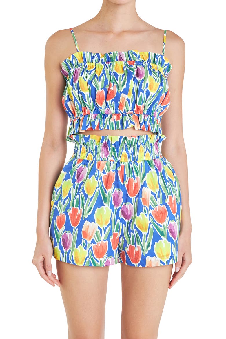 Tulip Print Ruffle Cotton Crop Top, Alternate, color, BLUE MULTI
