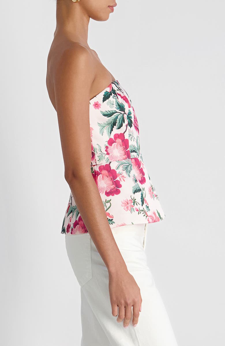 French Connection Christa Print Strapless Peplum Satin Top, Alternate, color, Pink Icing