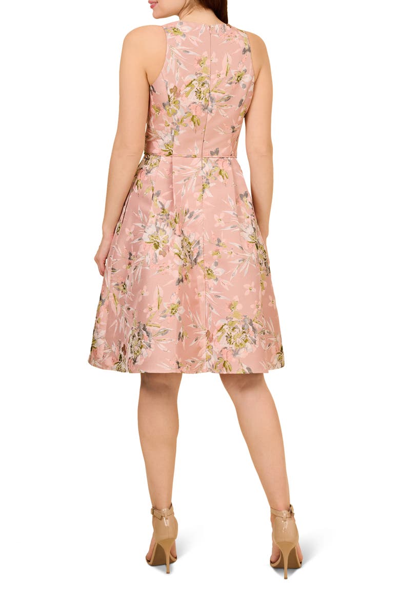 Metallic Floral Jacquard Fit & Flare Dress, Alternate, color, PALE AZALEA