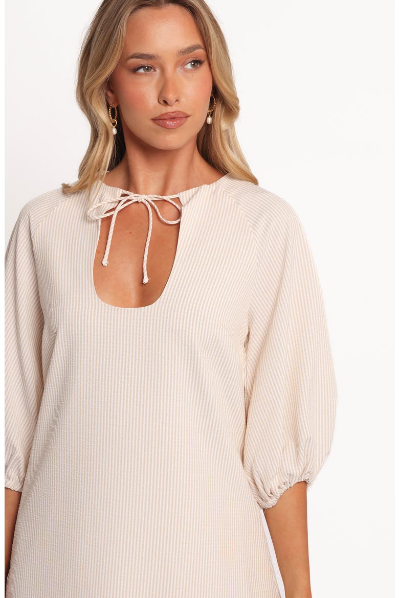 Sidney Front Tie Shift Dress, Alternate, color, TAN STRIPE