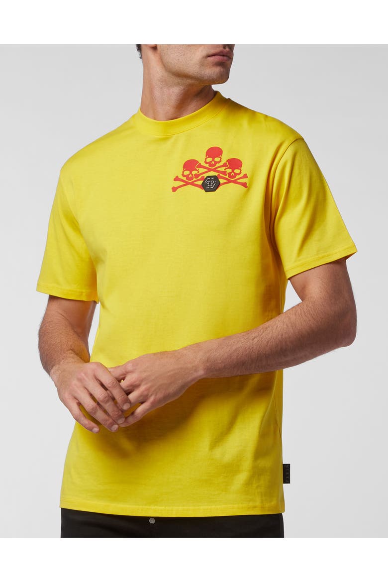 T-Shirt Round Neck Ss Skull Men, Main, color, yellow