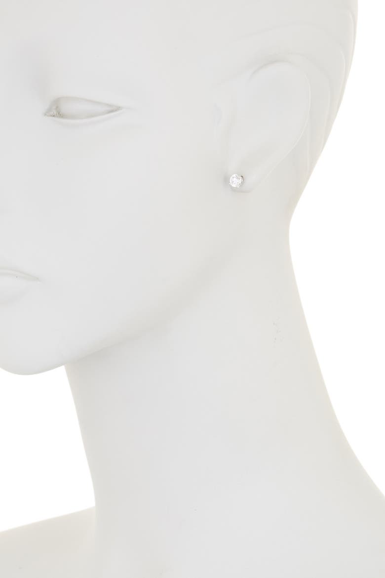 Round Cubic Zirconia Stud Earrings, Alternate, color, CLEAR/SILVER