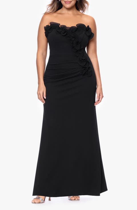 Pleat Ruffle Strapless Scuba Gown (Plus)