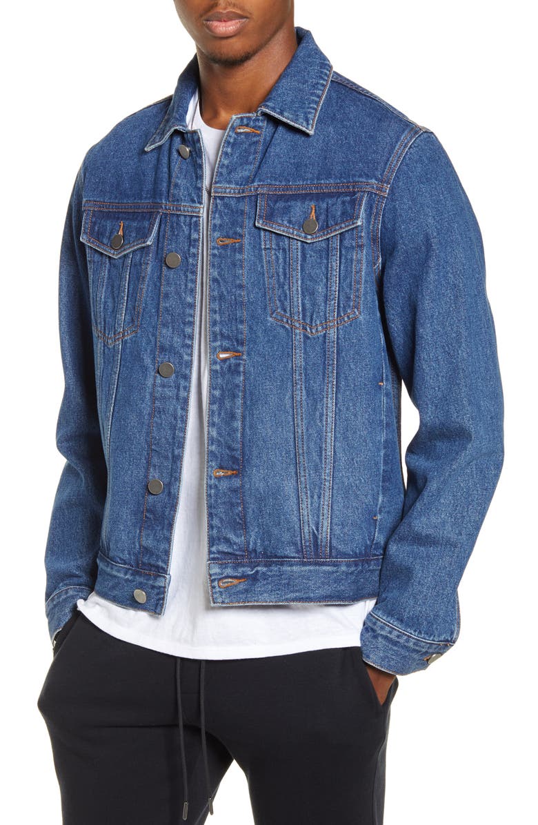 BP. x Alex Costa Denim Trucker Jacket, Main, color, 