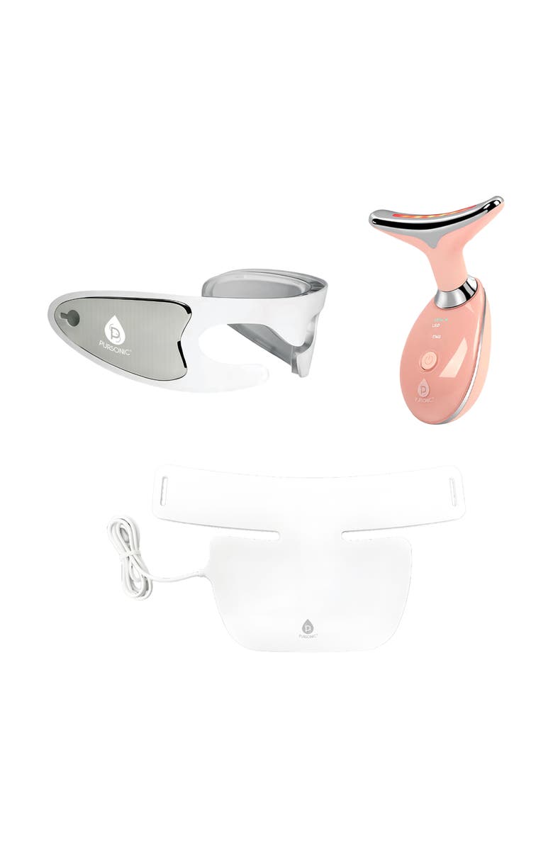 PURSONIC Total LED Light Therapy System Eye Mask, Multi-Function Device & Neck Plate, Main, color, White