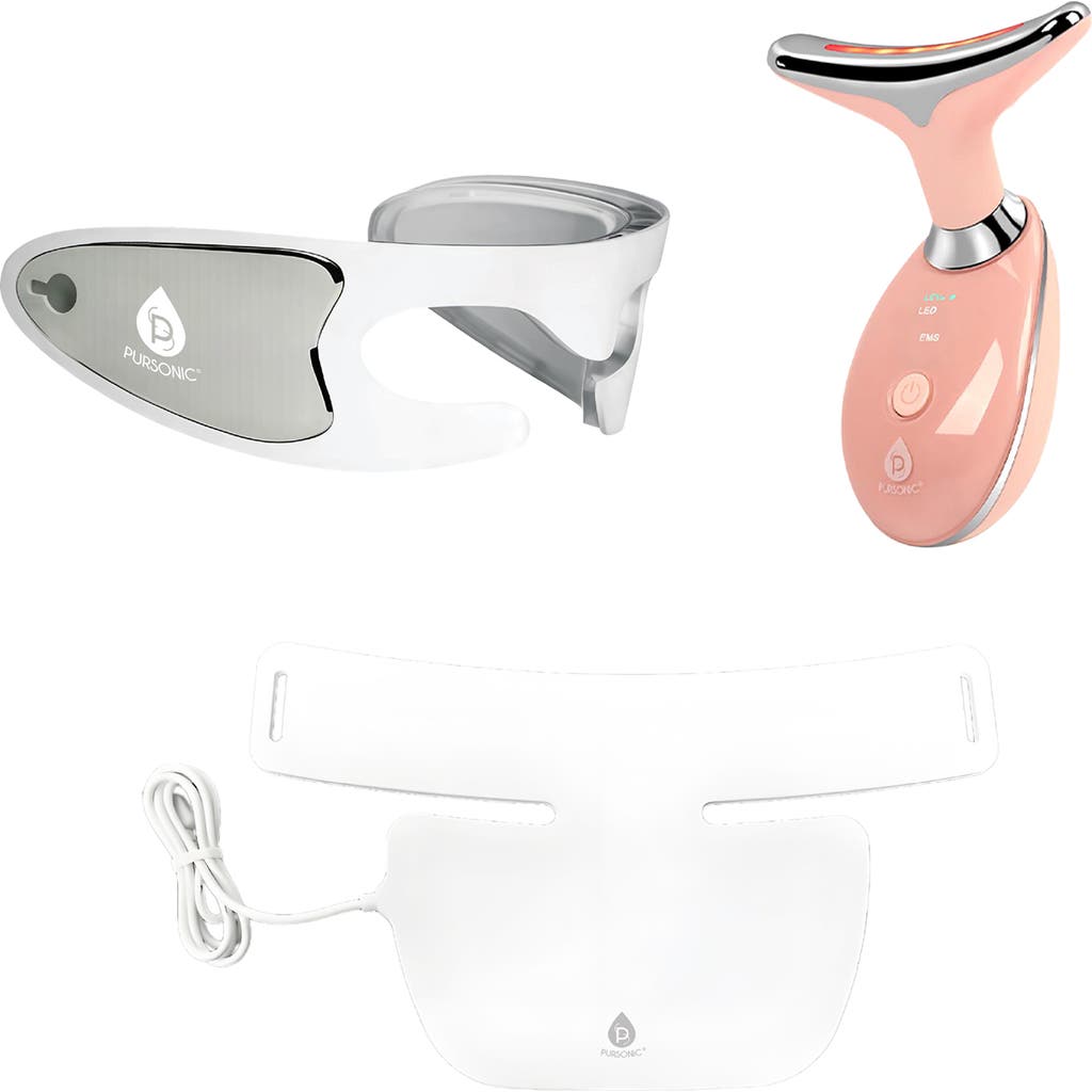Pursonic Total Led Light Therapy System Eye Mask, Multi-function Device & Neck Plate In White