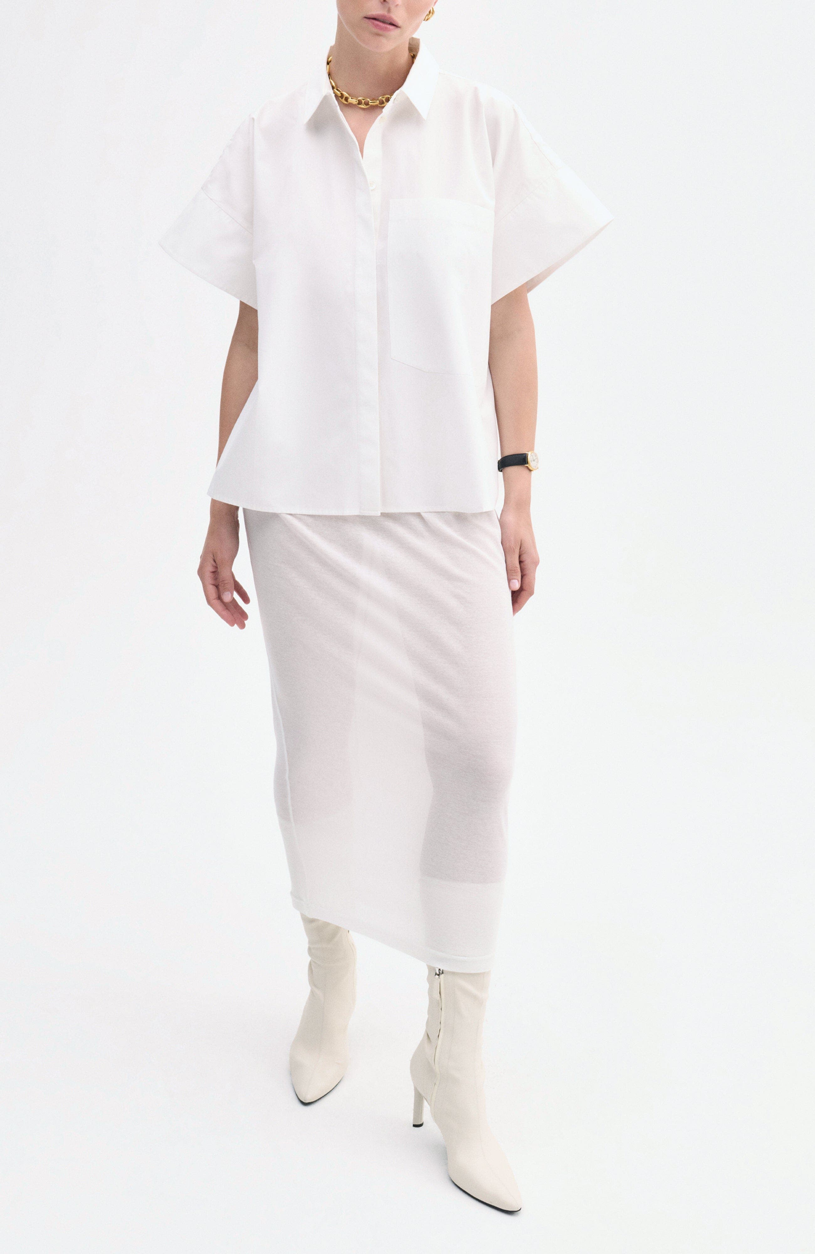 Boxy Short Sleeve Shirt in Cotton Poplin - image 3