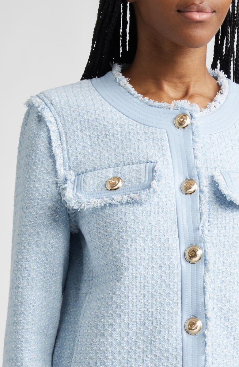 Cinq à Sept Deva Cotton Blend Birdseye Tweed Jacket, Alternate, color, Bluebell Mist/ White