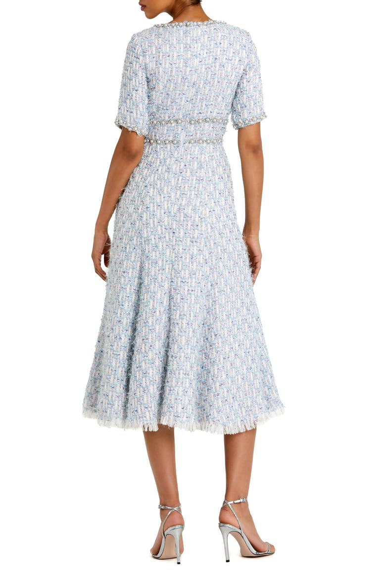 Short Sleeve Beaded Trim Boucle Midi Dress, Alternate, color, BLUE MULTI