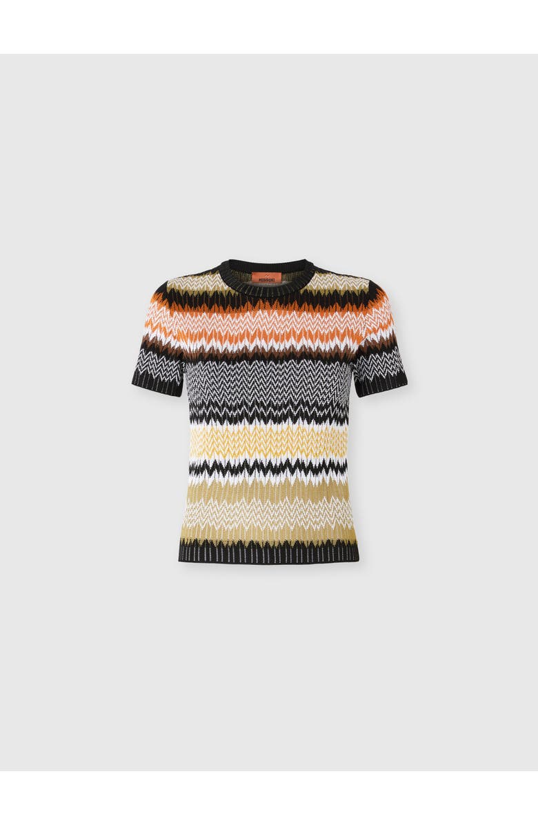 Missoni Short Sleeve Crew Neck Sweater With Chevron Pattern, Main, color, Multicoloured