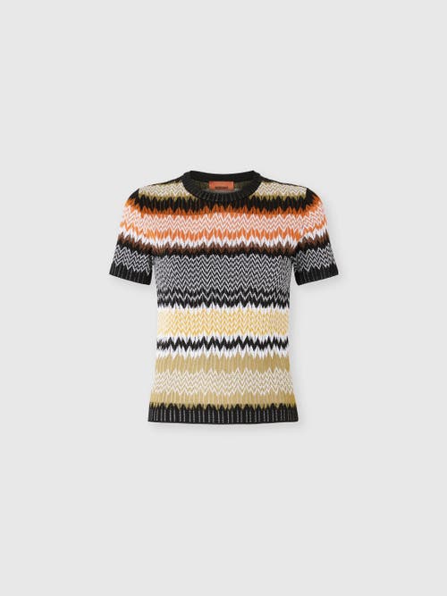 Missoni Short Sleeve Crew Neck Sweater With Chevron Pattern In Multi