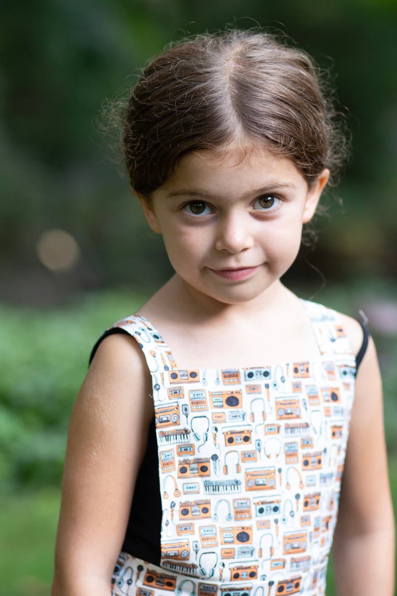 Girls Pinafore Dress, Alternate, color, Boommbox/Headphones