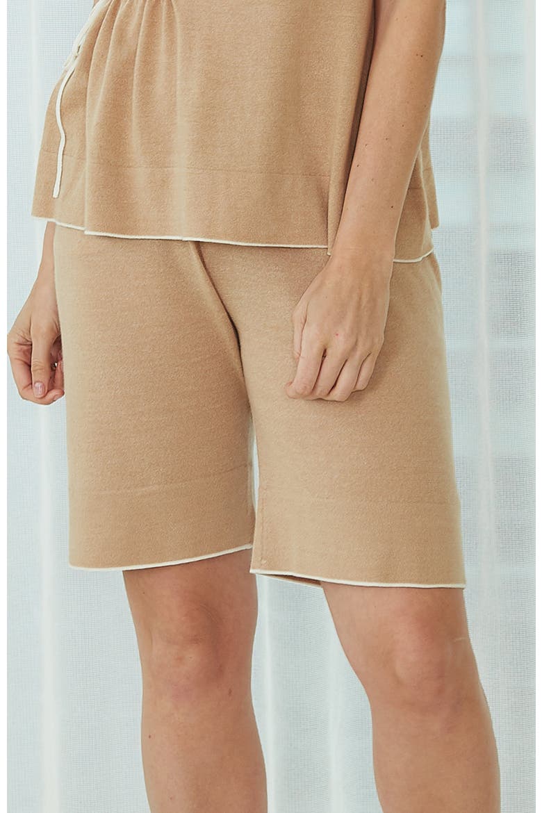 Tie waist Sleep Shorts, Alternate, color, Camel