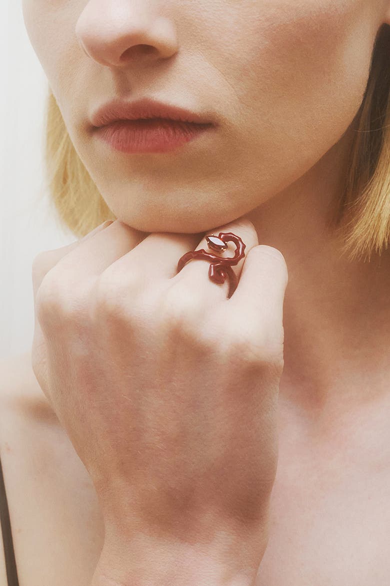Enamel Dragon Ring with Marquise Gemstone, Alternate, color, Burgundy / Garnet