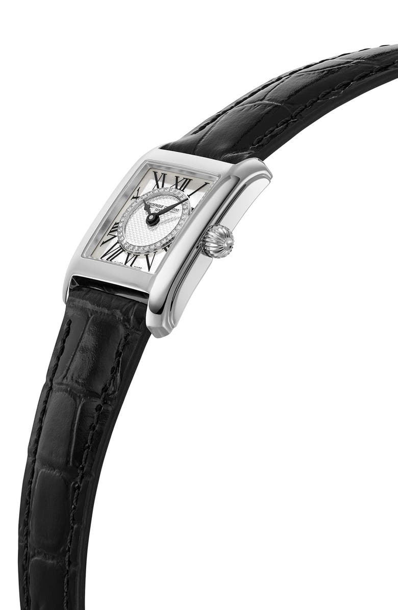 FREDERIQUE CONSTANT Carrée Diamond Dial Leather Strap Watch, 23mm x 21mm, Alternate, color,
