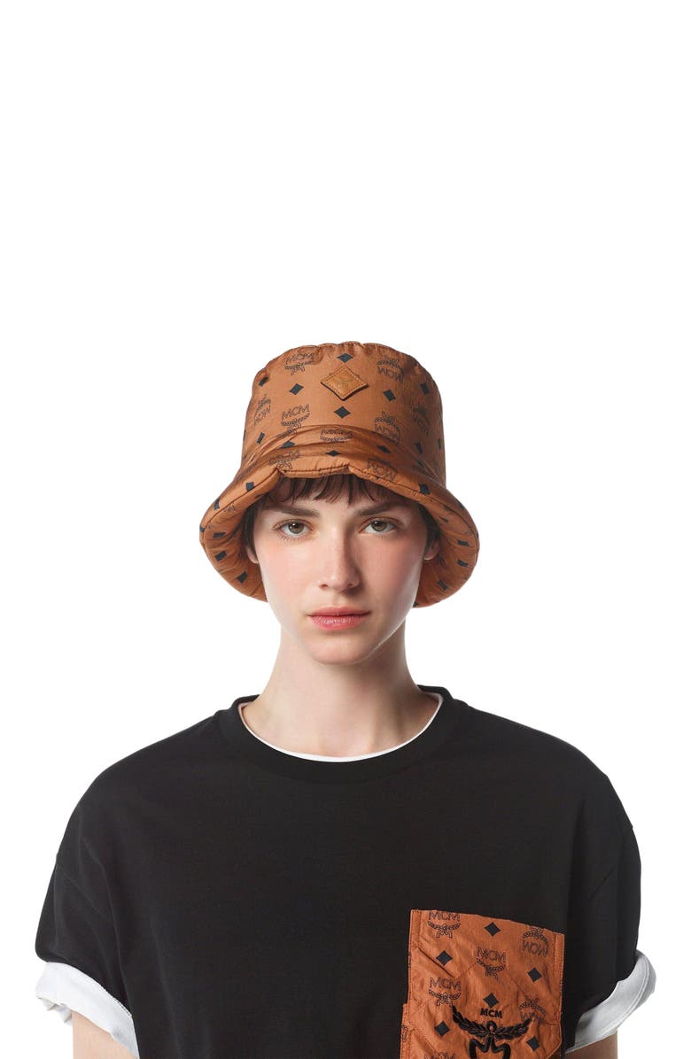 MCM Padded Bucket Hat in Monogram Print ECONYL<sup>®</sup>, Alternate, color, Cognac