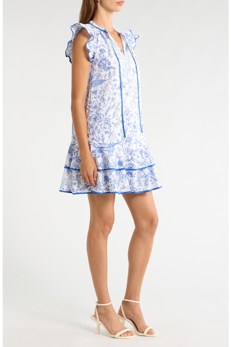 Eve Floral Print Ruffle Dress, Alternate, color, BLUE-WHITE