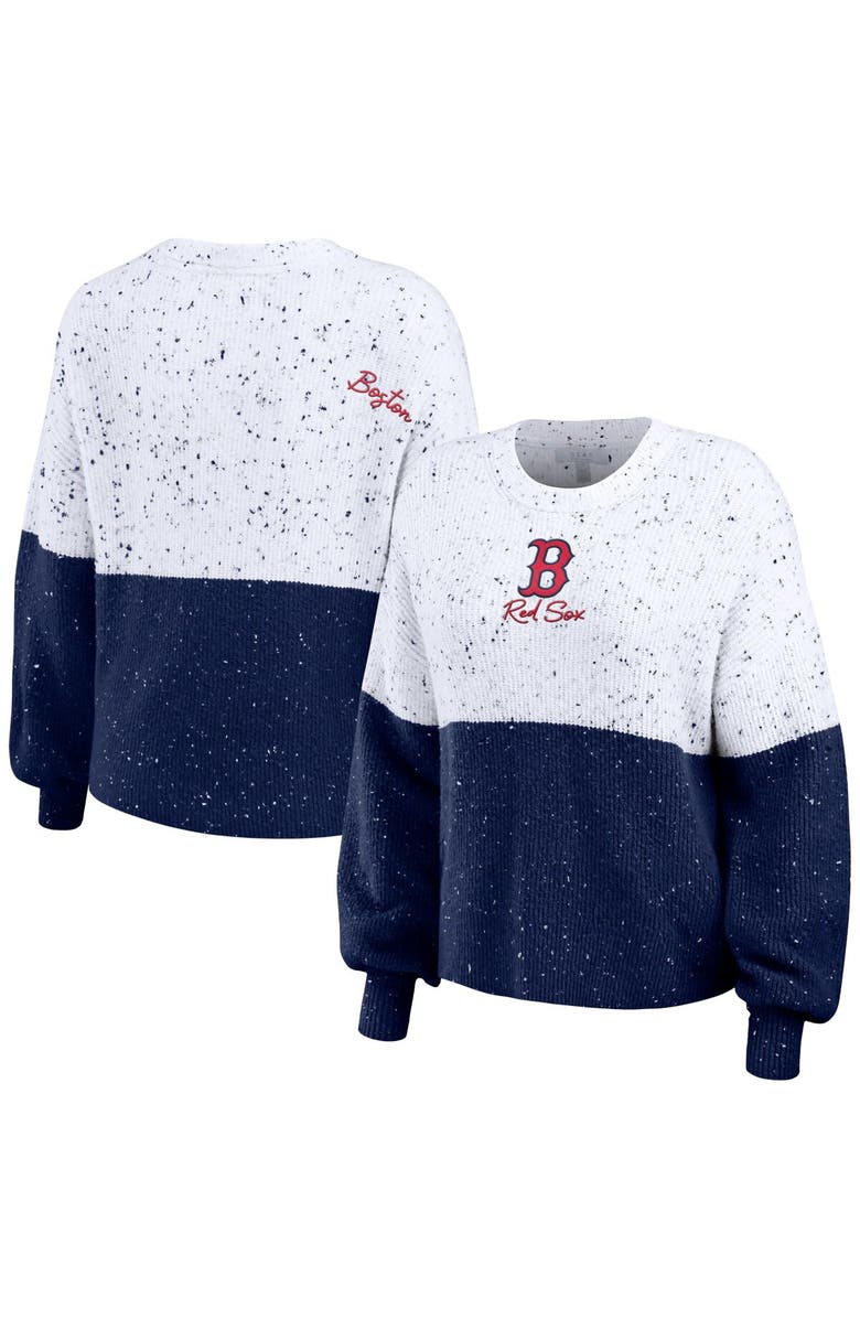 WEAR by Erin Andrews Women's WEAR by Erin Andrews White/Navy Boston Red Sox Color Block Script Pullover Sweater, Main, color, 