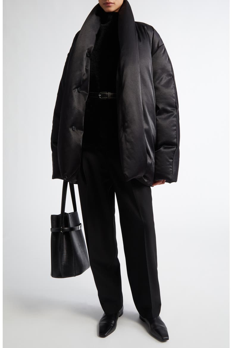 Satin Puffer Jacket, Alternate, color, BLACK