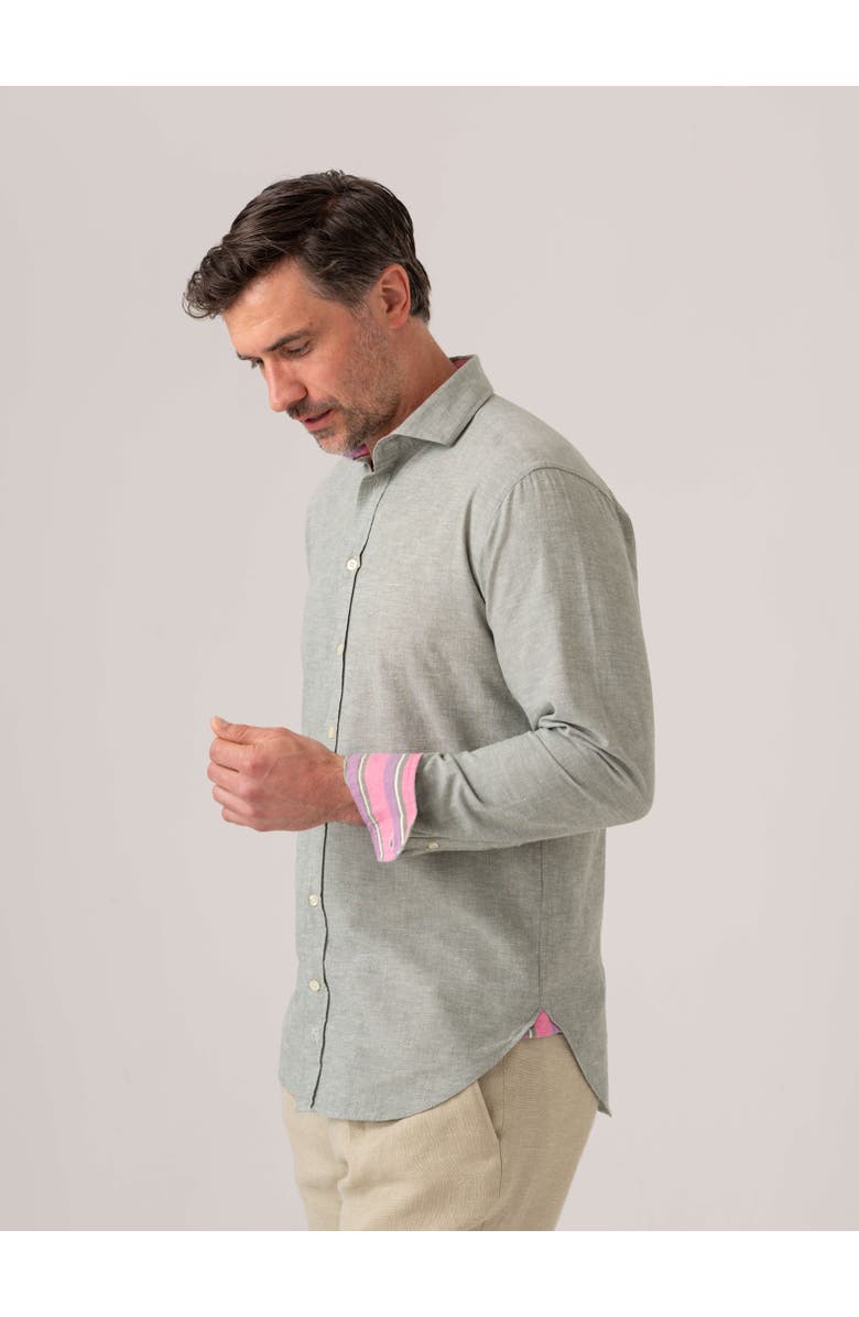 Koy Clothing Cotton Linen Long Sleeve Shirt, Alternate, color, Crocodile Green