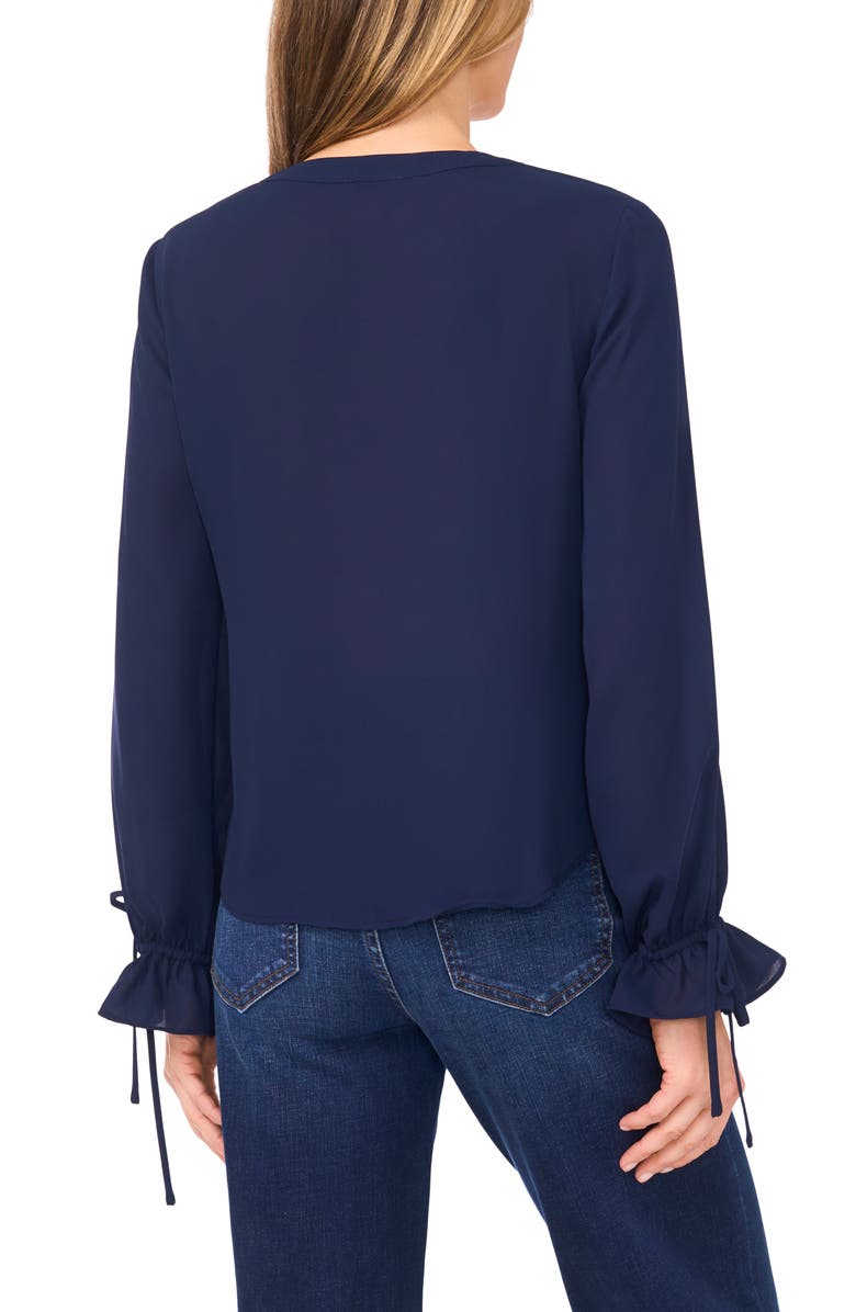 CeCe Tie Cuff Button-Up Top, Alternate, color, Classic Navy