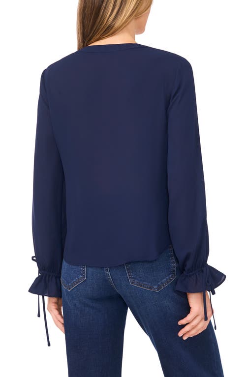 Cece Tie Cuff Button-up Top In Blue