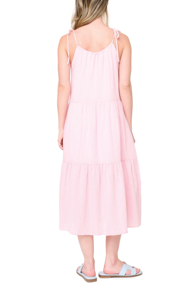 Tie Strap Tiered Midi Dress, Alternate, color, WASHED ROSE