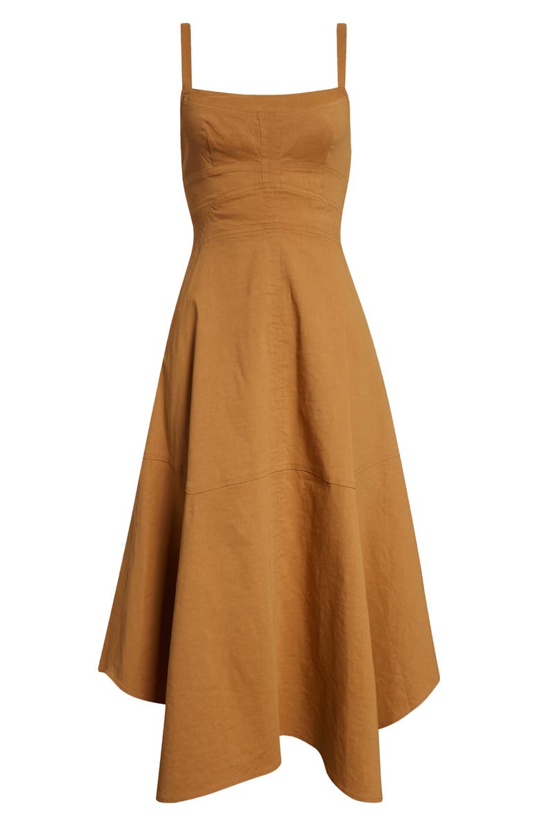 A.L.C. Harlow Fit & Flare Linen Blend Midi Dress, Alternate, color, Light Brown