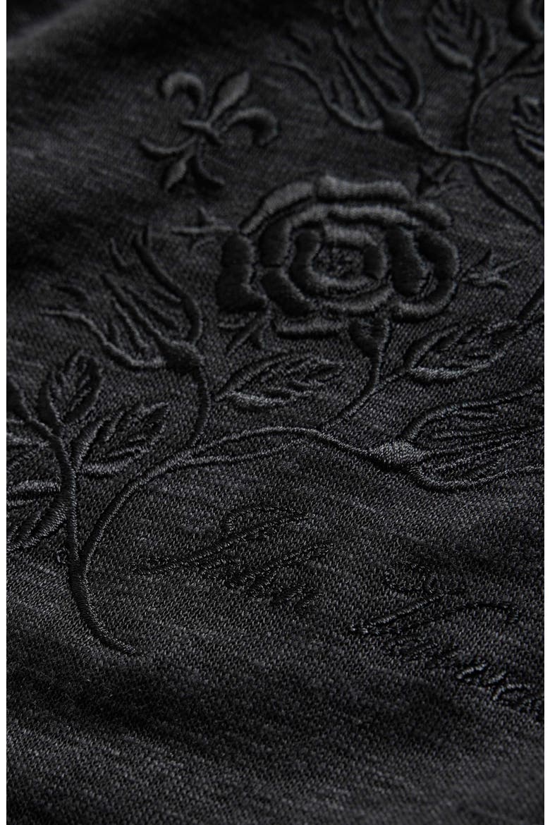 Rose Vine Embroidered Linen T-Shirt, Alternate, color, BLACK