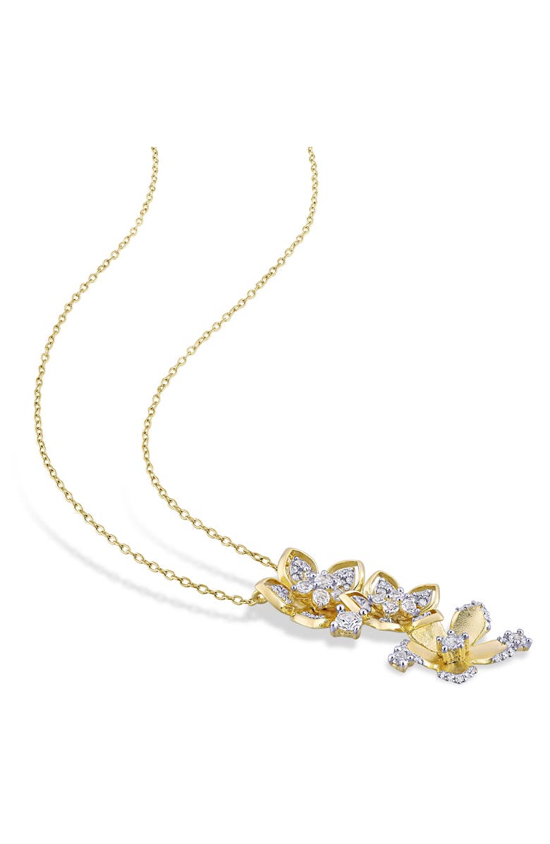 Julianna B. White Sapphire & Diamond Triple Flower Necklace, Alternate, color, Yellow-Plated Sterling Silver