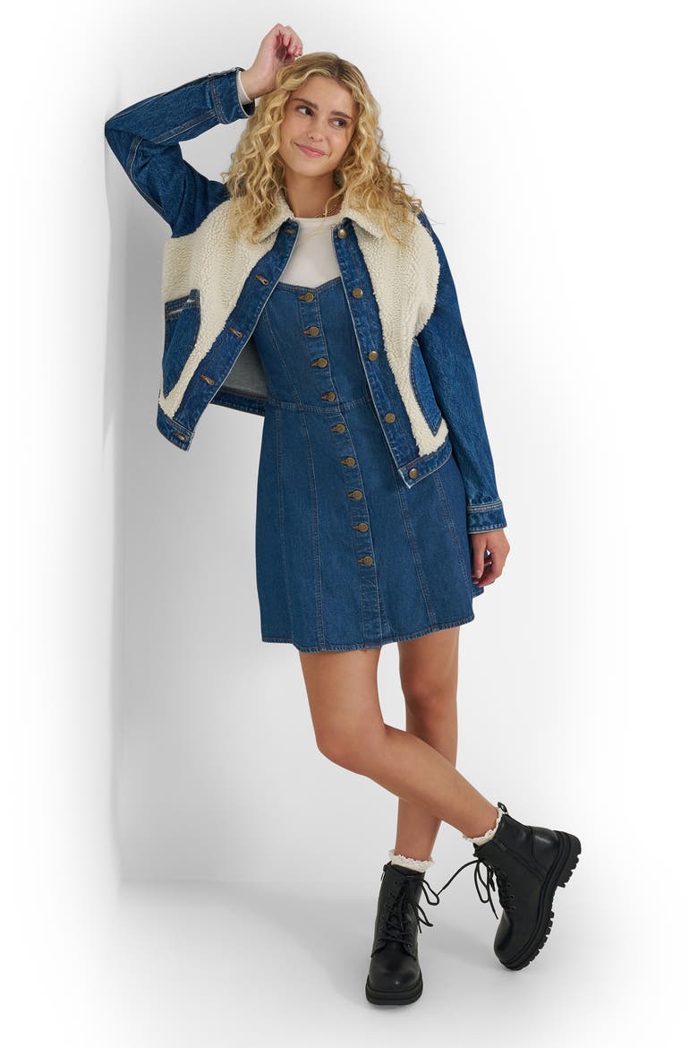 Seamed Denim Minidress, Alternate, color, EVENING BLUE