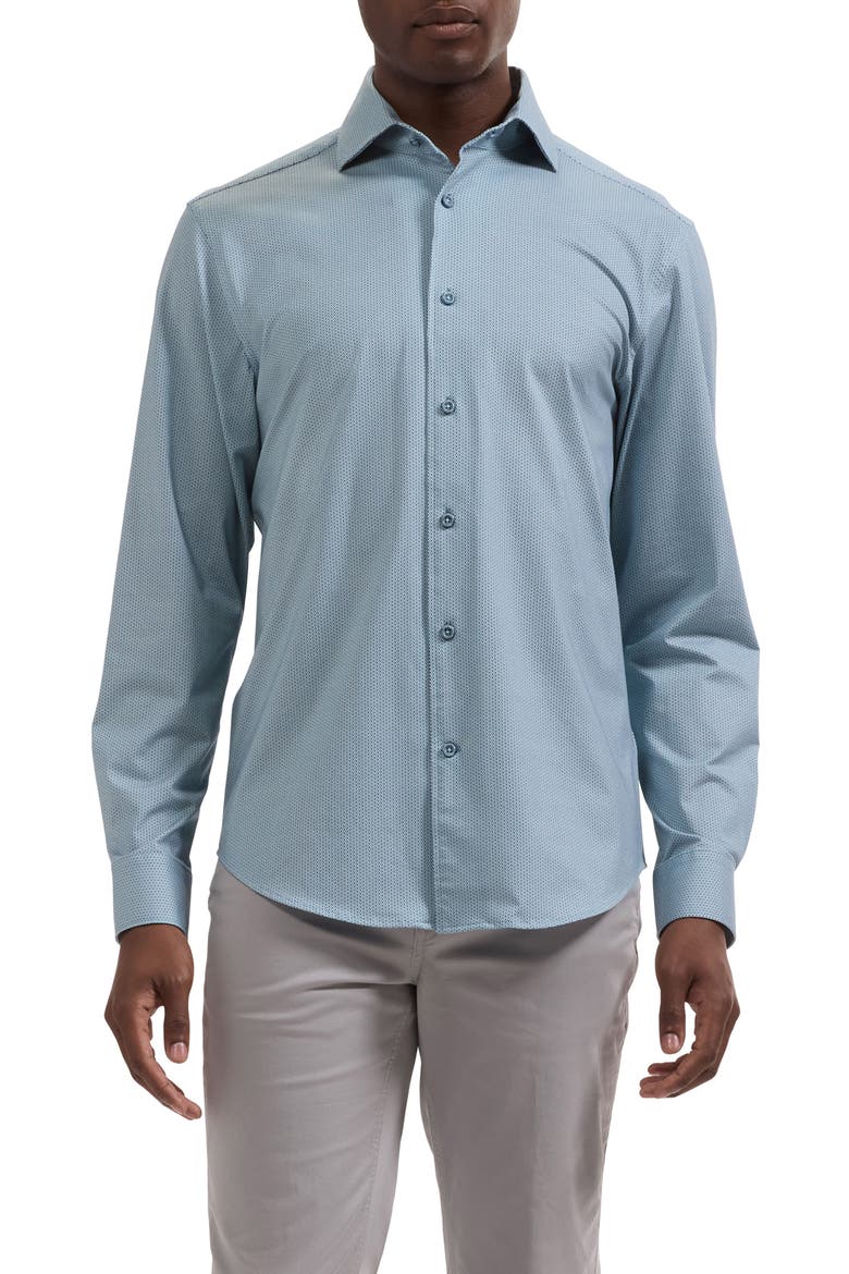 Devon OoohCotton® Geo Print Button-Up Shirt, Main, color, TEAL