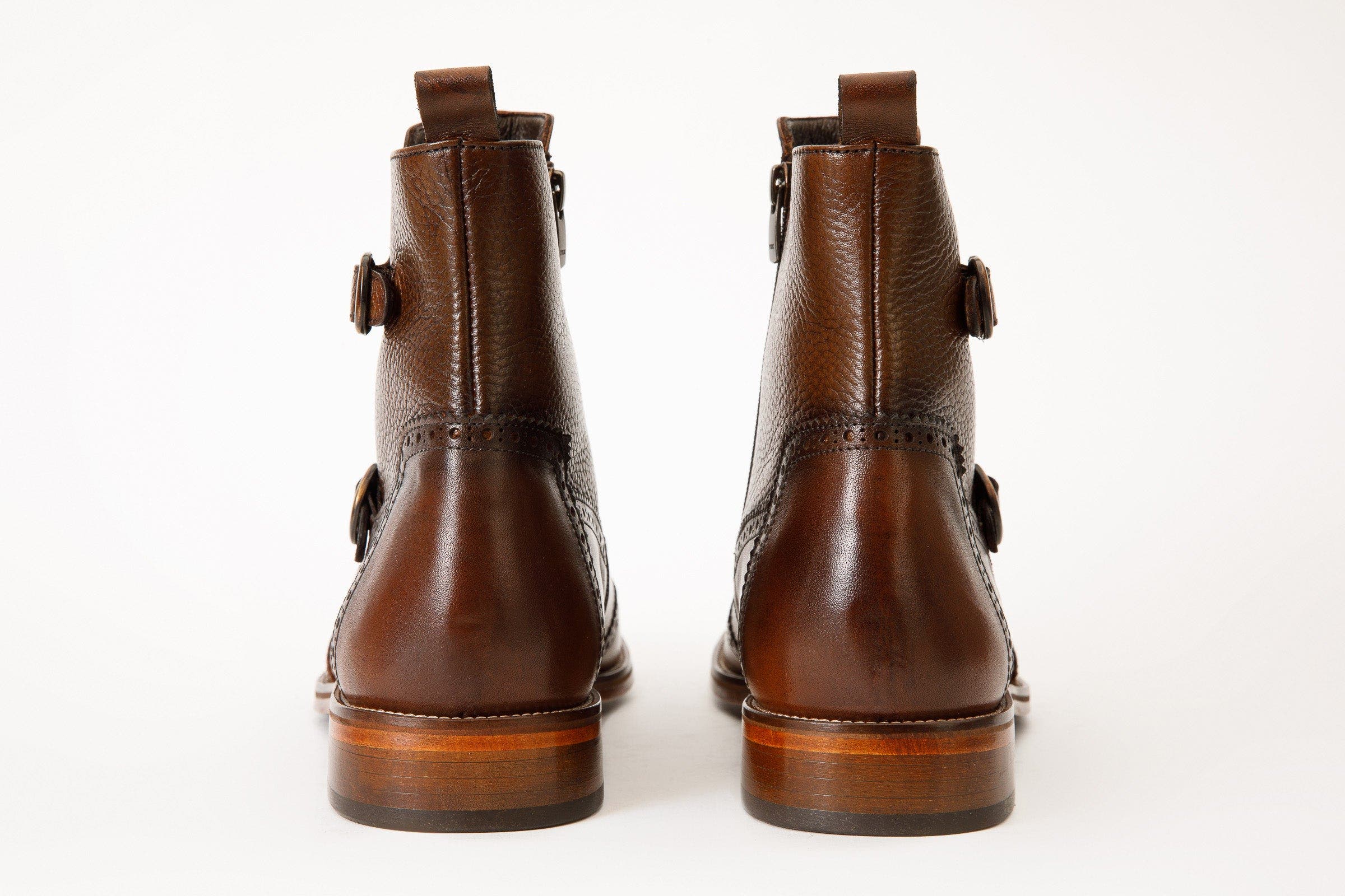 The Rand Leather Double Buckle Brogue Boot With A Zipper, Alternate, color, Brown
