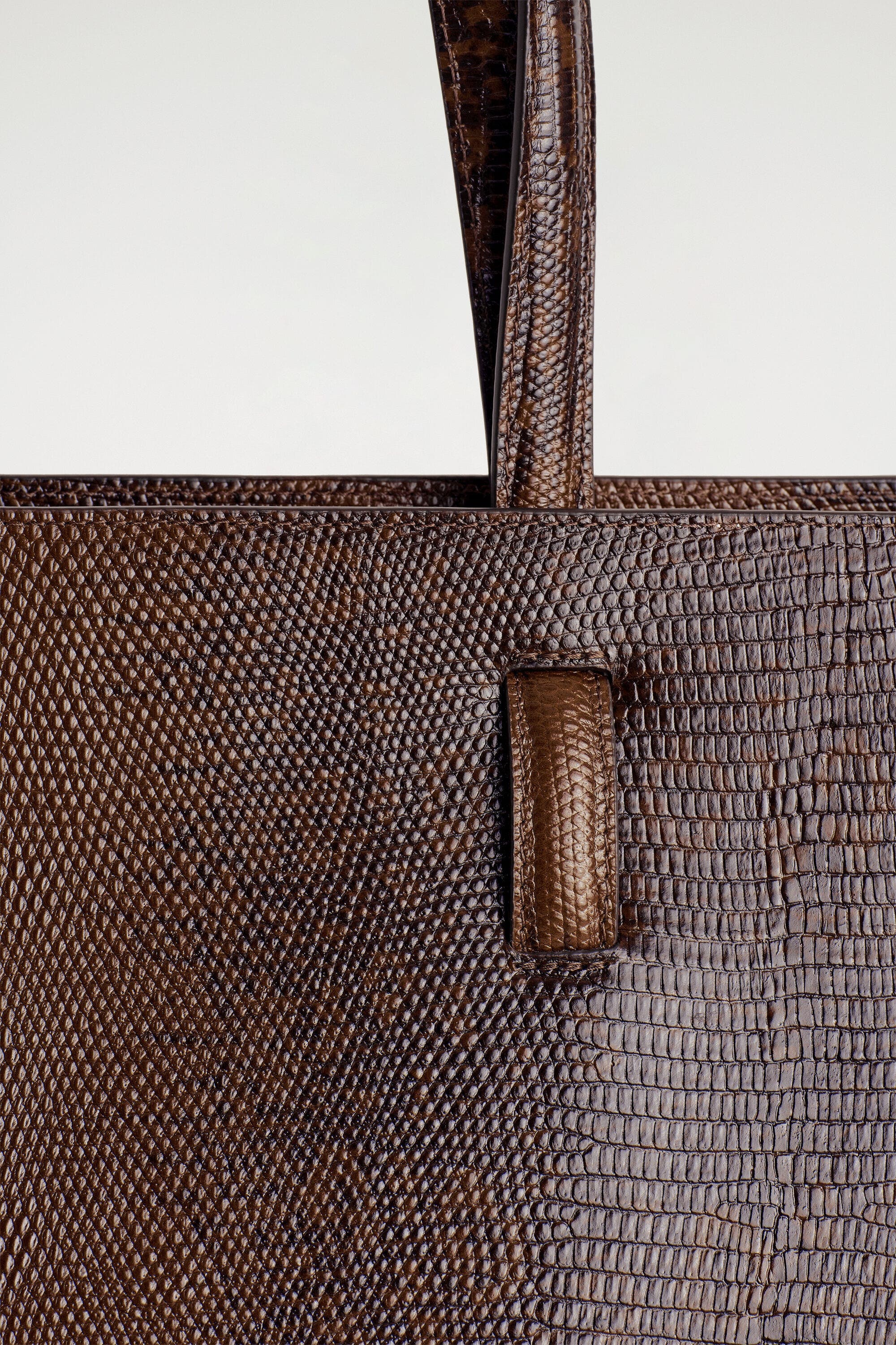 COS Monument Tote Bag - Leather, Alternate, color, Croc-Effect / Brown