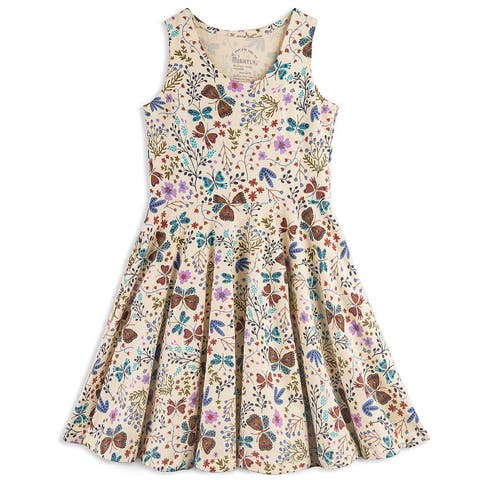 Girls Fair Trade Organic Cotton Sleeveless Twirl Dress, Botanical Floral