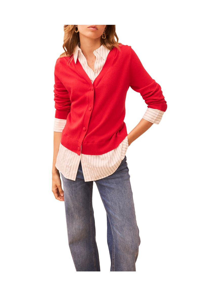 Cotton Blend Layered Knit Shirt, Main, color, Red
