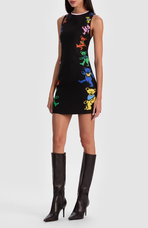 Alice And Olivia Clyde Bear-printed Mini Dress In Black