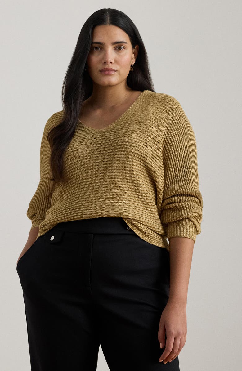 Lauren Ralph Lauren Metallic Dolman Sweater, Alternate, color, Relic Gold Metallic
