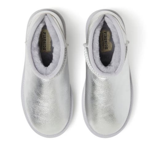 Shop Dearfoams Fireside Kingston Genuine Shearling Platform Bootie In Silver
