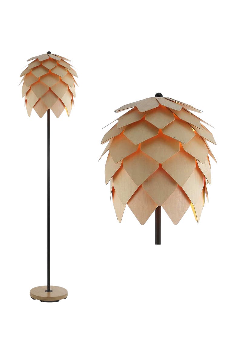Simon 63" Pinecone Wood/Metal LED Floor Lamp, Natural/Black, Main, color, Natural/Black