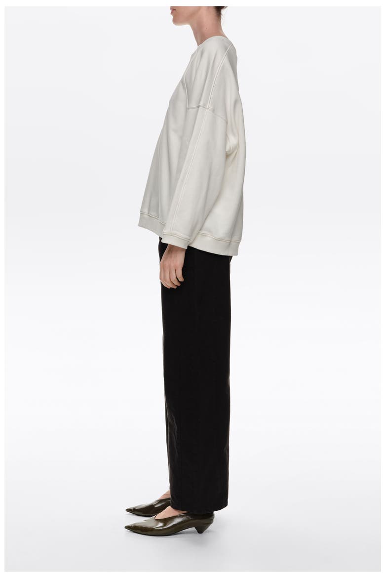 Straight Fit Sweatshirt With Topstitching, Alternate, color, IVORY