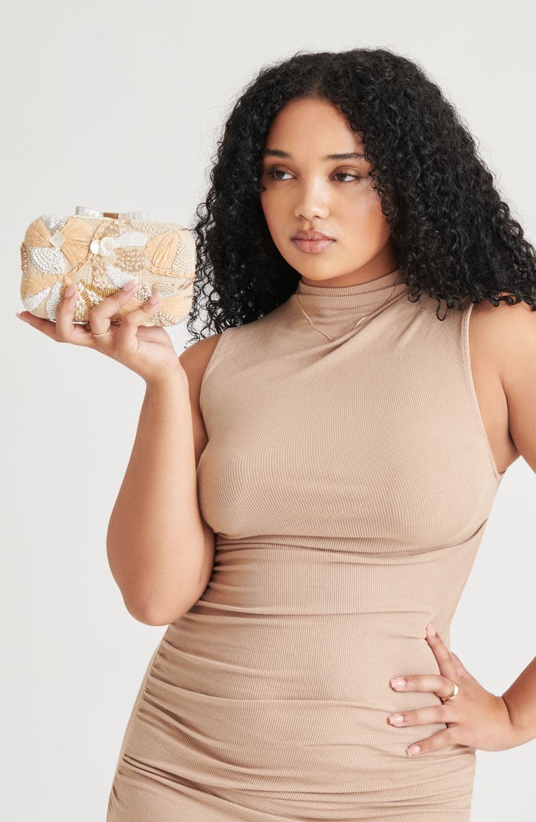 Dolce Vita Daisy Beaded Raffia Convertible Clutch, Alternate, color, Natural